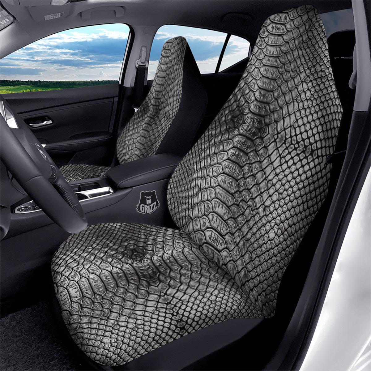 Snakeskin Black And Tan Print Pattern Car Seat Covers-grizzshop