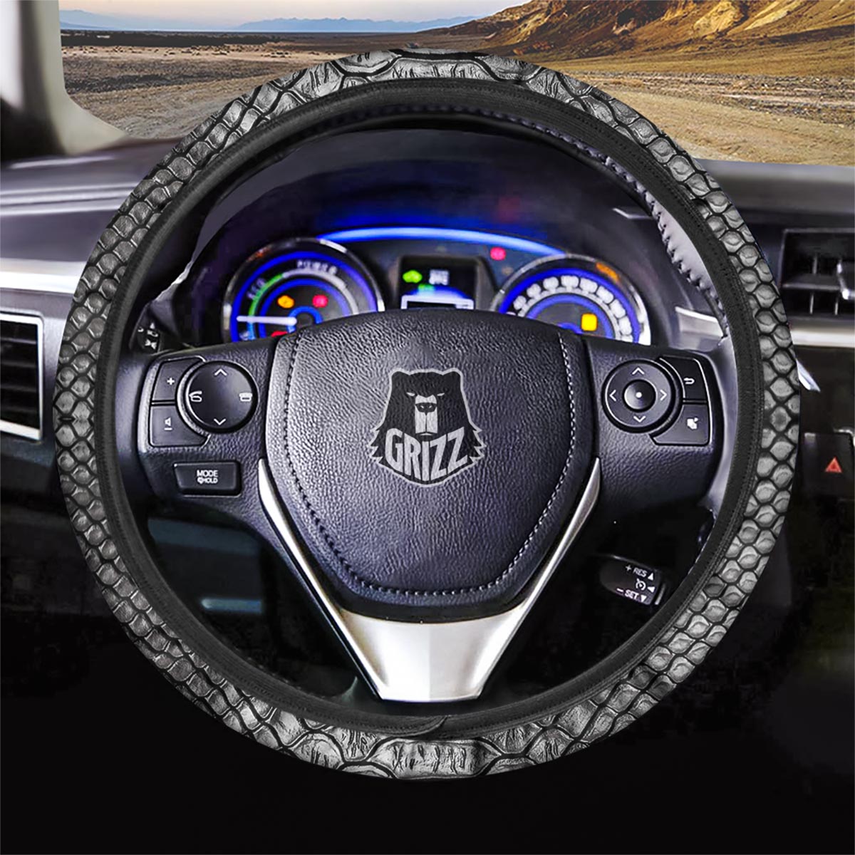Snakeskin Black And Tan Print Pattern Car Steering Wheel Cover-grizzshop