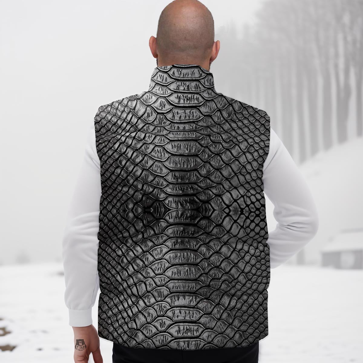 Snakeskin Black And Tan Print Pattern Down Vest