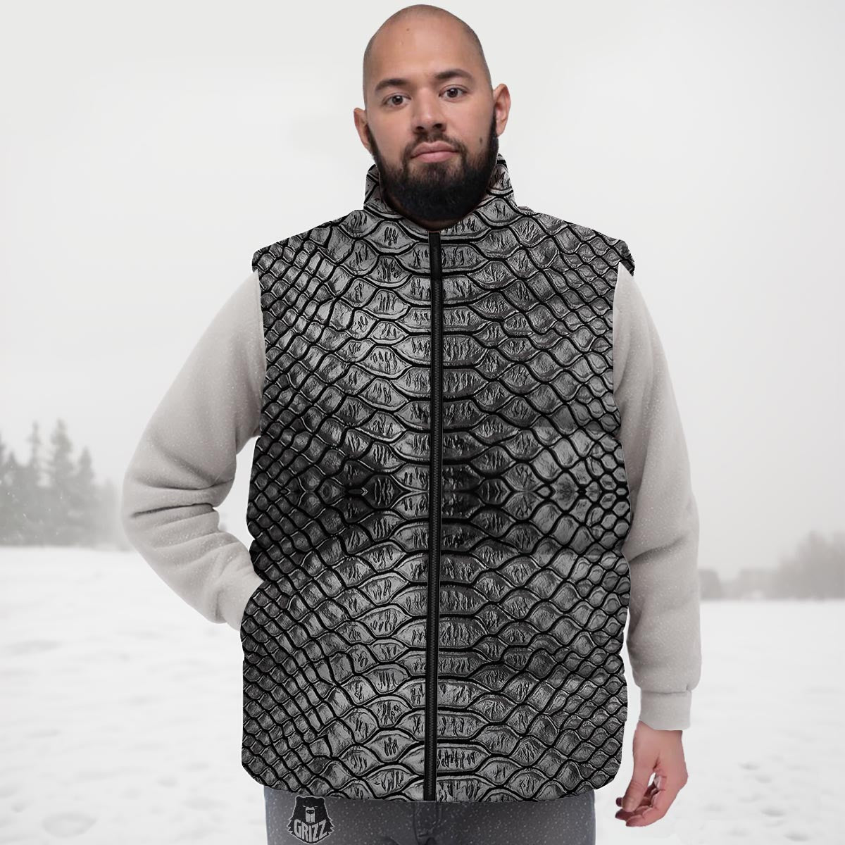 Snakeskin Black And Tan Print Pattern Down Vest