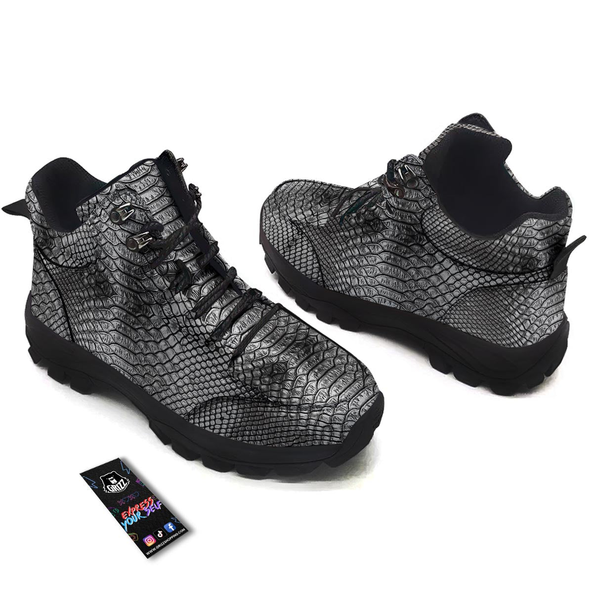 Snakeskin Black And Tan Print Pattern Hiking Shoes-grizzshop