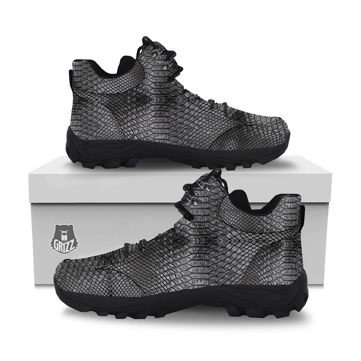 Snakeskin Black And Tan Print Pattern Hiking Shoes-grizzshop