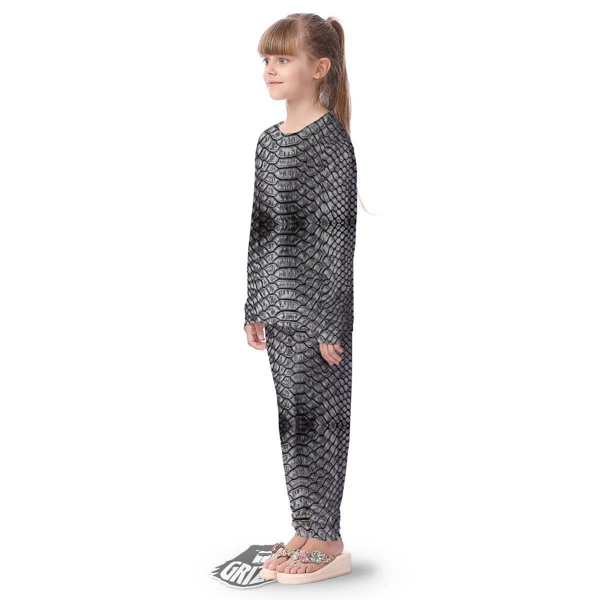 Snakeskin Black And Tan Print Pattern Kid's Pajamas-grizzshop