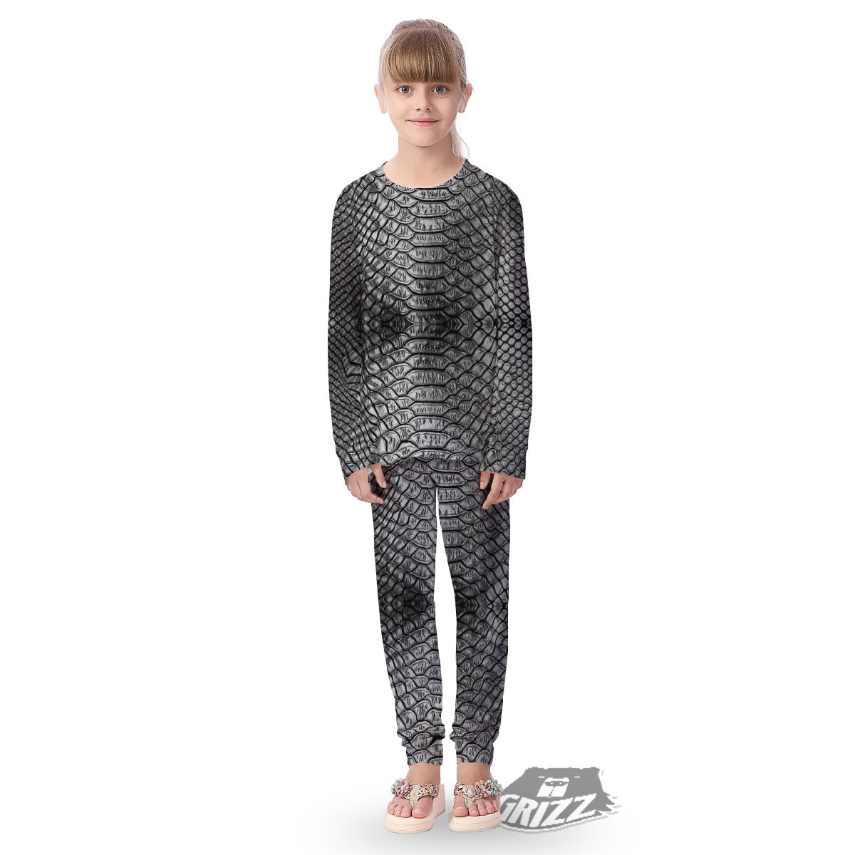 Snakeskin Black And Tan Print Pattern Kid's Pajamas-grizzshop