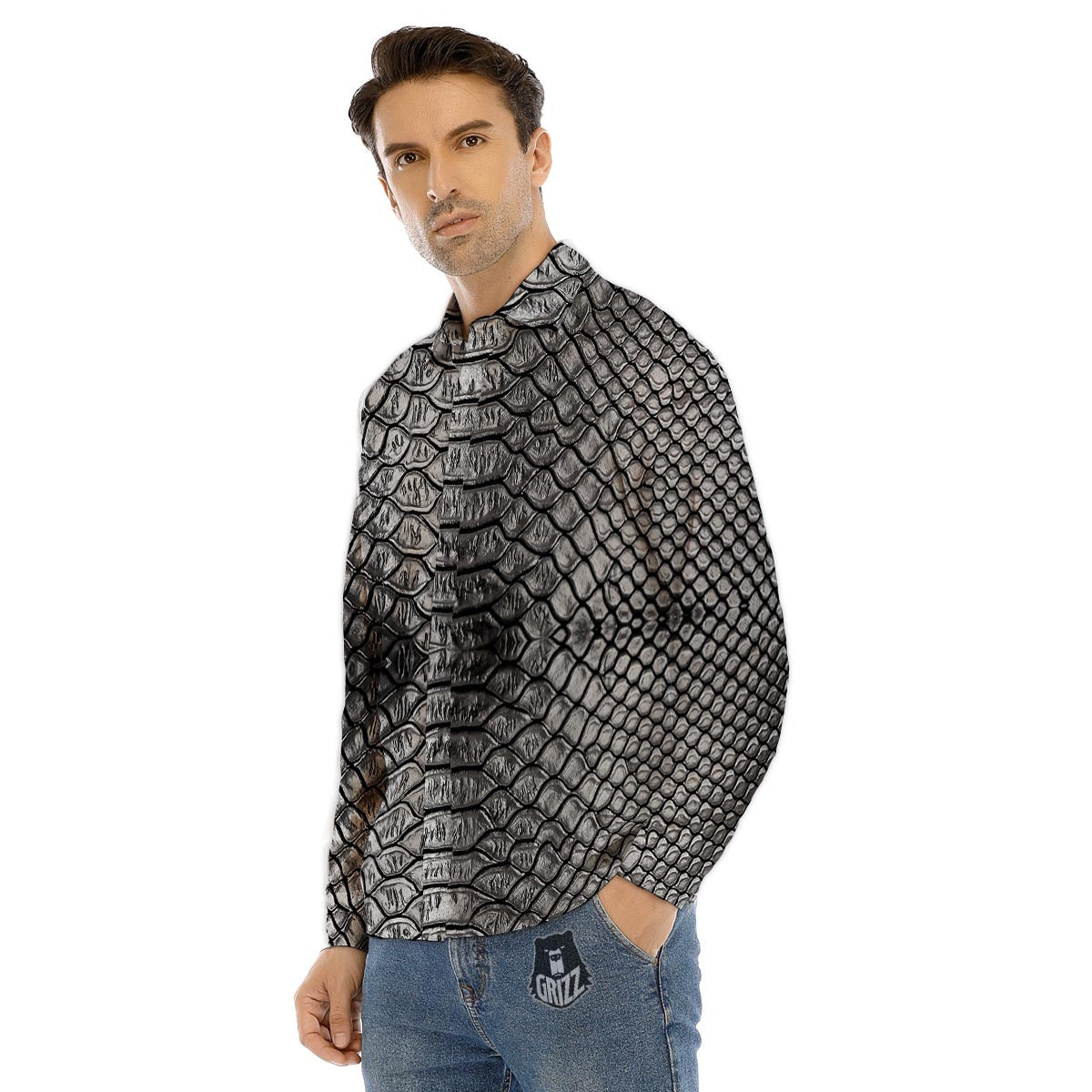 Snakeskin Black And Tan Print Pattern Men's Dress Shirts-grizzshop