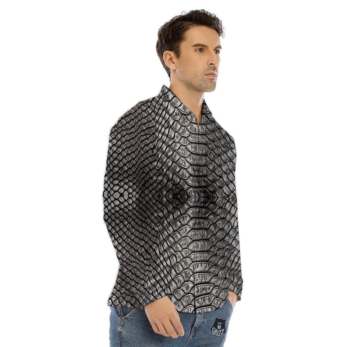 Snakeskin Black And Tan Print Pattern Men's Dress Shirts-grizzshop