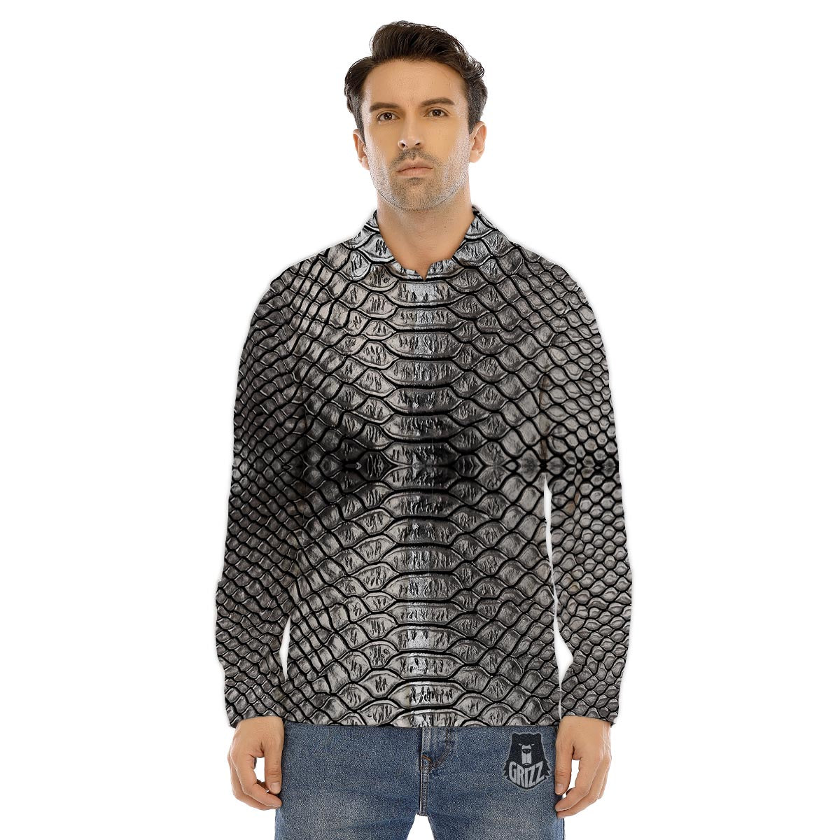Snakeskin Black And Tan Print Pattern Men's Dress Shirts-grizzshop