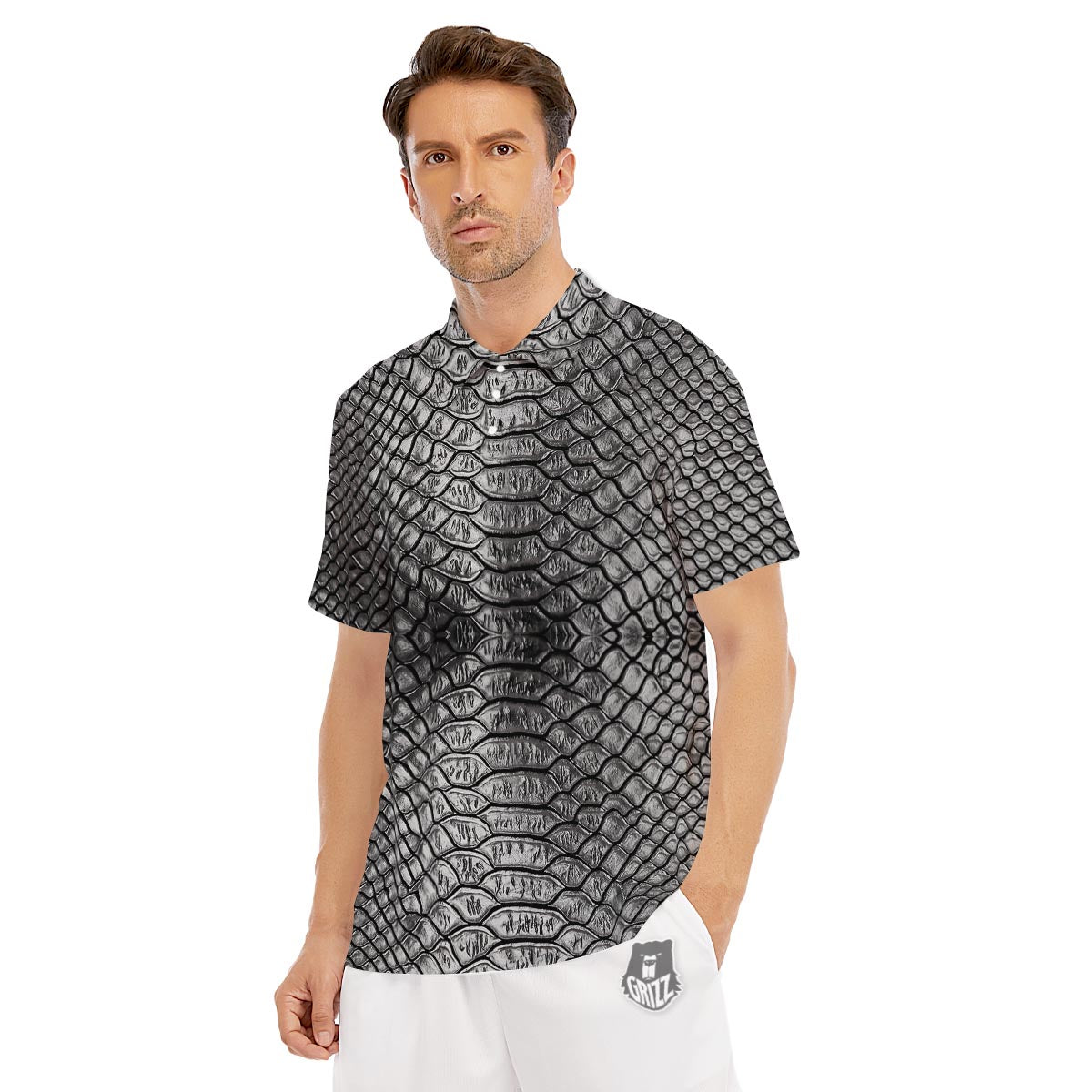 Snakeskin Black And Tan Print Pattern Men's Golf Shirts-grizzshop