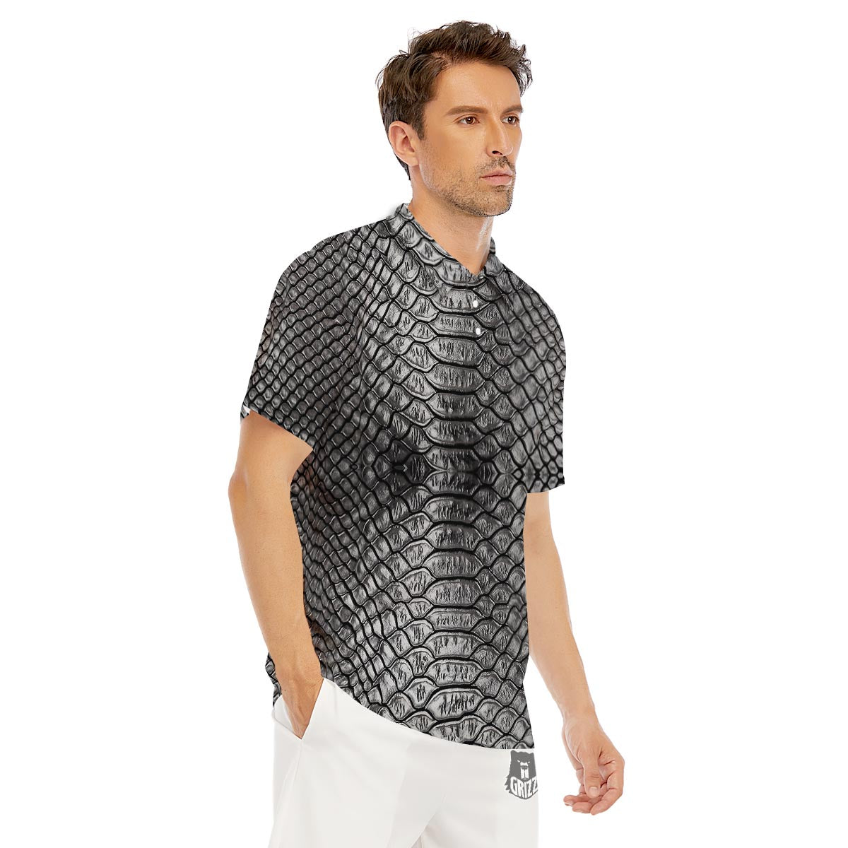 Snakeskin Black And Tan Print Pattern Men's Golf Shirts-grizzshop