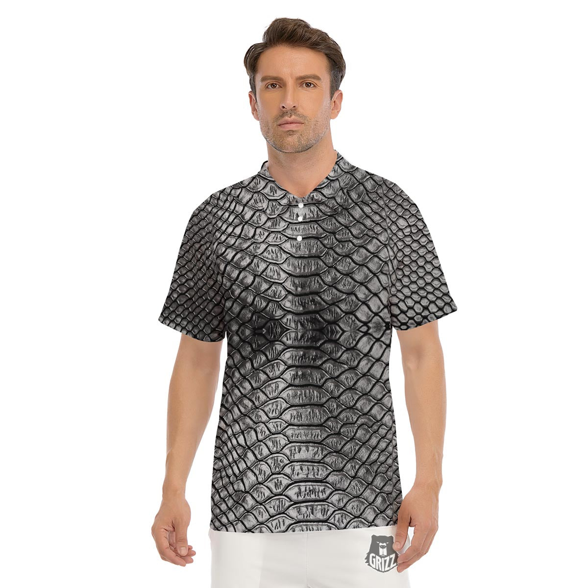 Snakeskin Black And Tan Print Pattern Men's Golf Shirts-grizzshop
