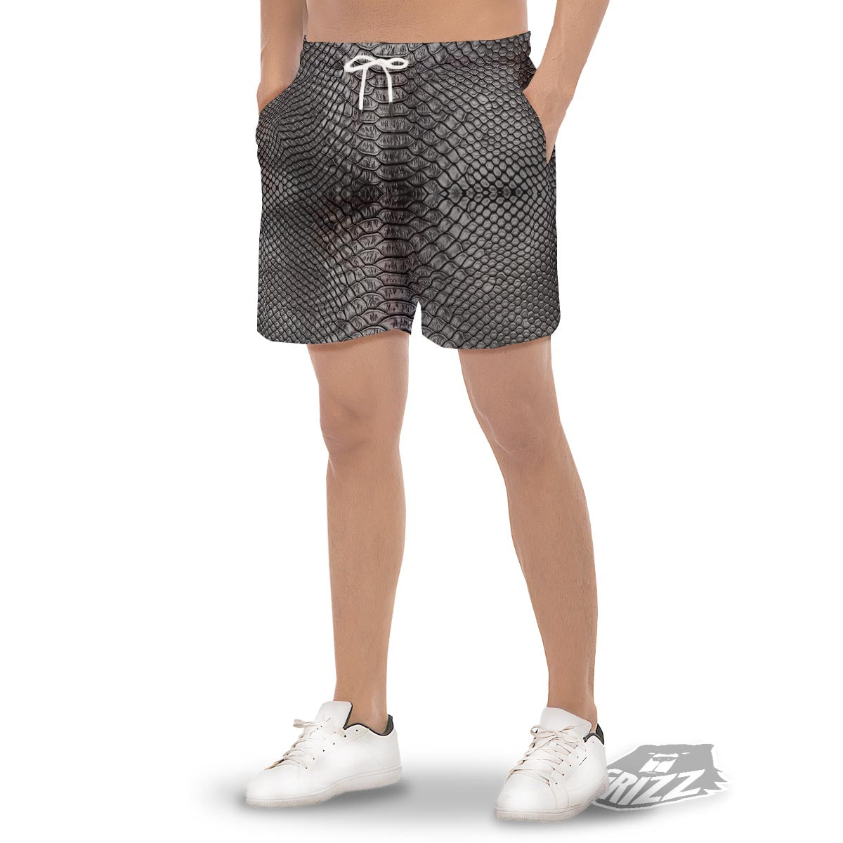 Snakeskin Black And Tan Print Pattern Men's Gym Shorts-grizzshop