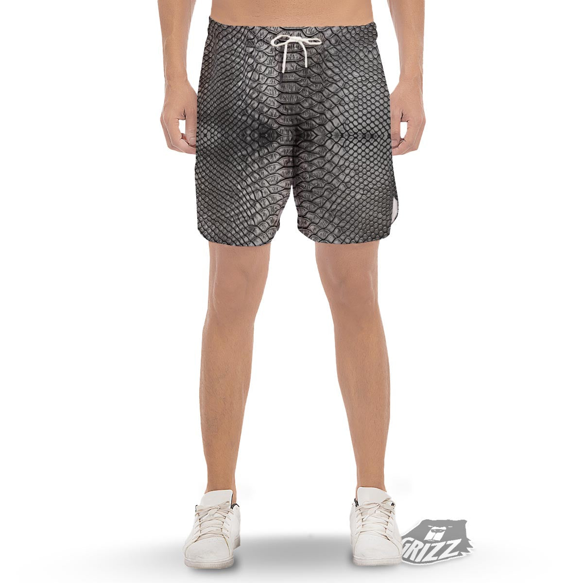 Snakeskin Black And Tan Print Pattern Men's Gym Shorts-grizzshop
