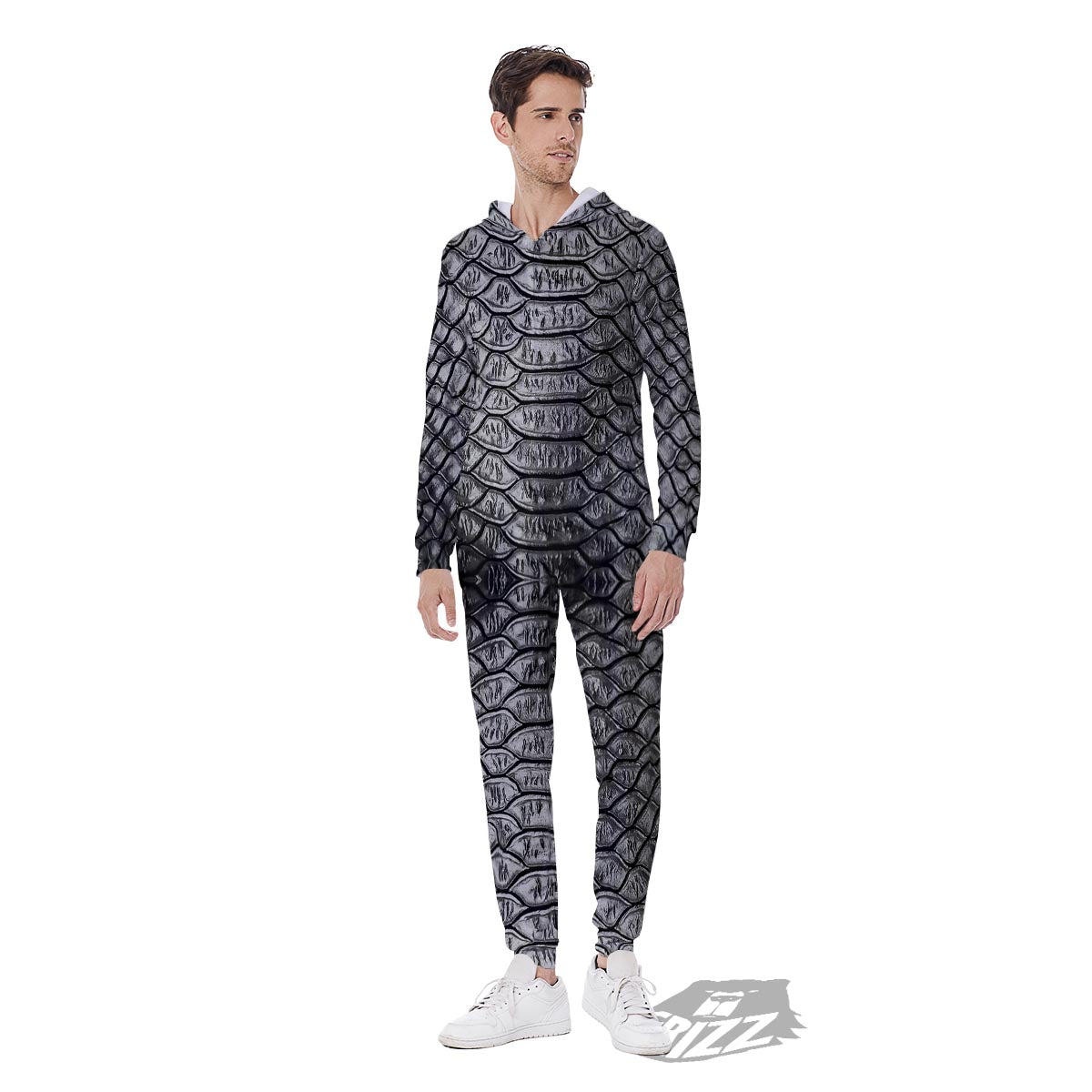 Snakeskin Black And Tan Print Pattern Men's Jumpsuit-grizzshop