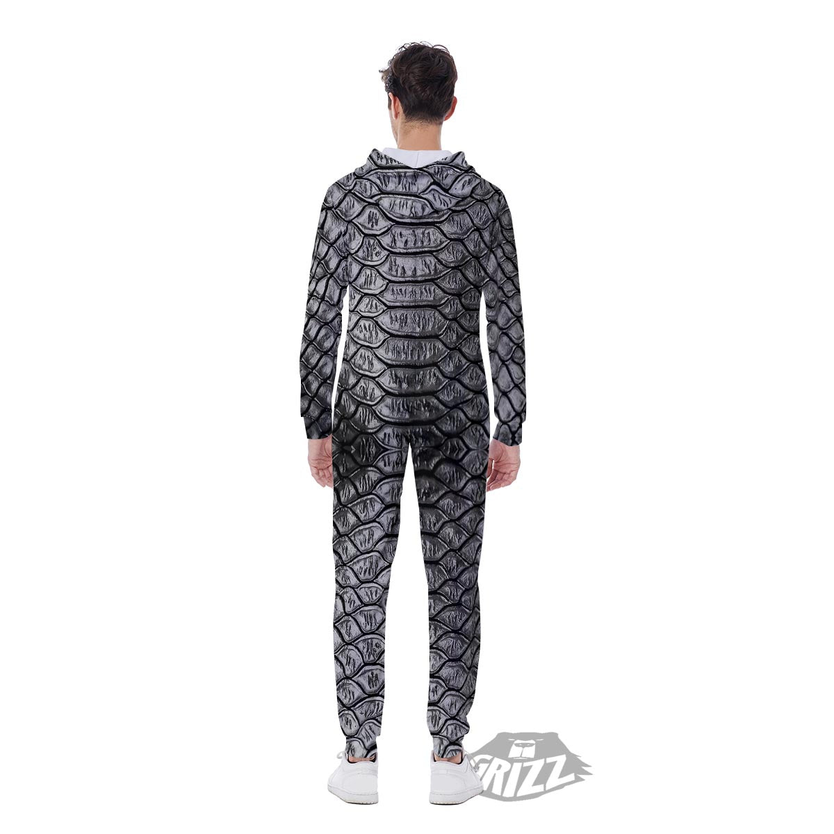 Snakeskin Black And Tan Print Pattern Men's Jumpsuit-grizzshop
