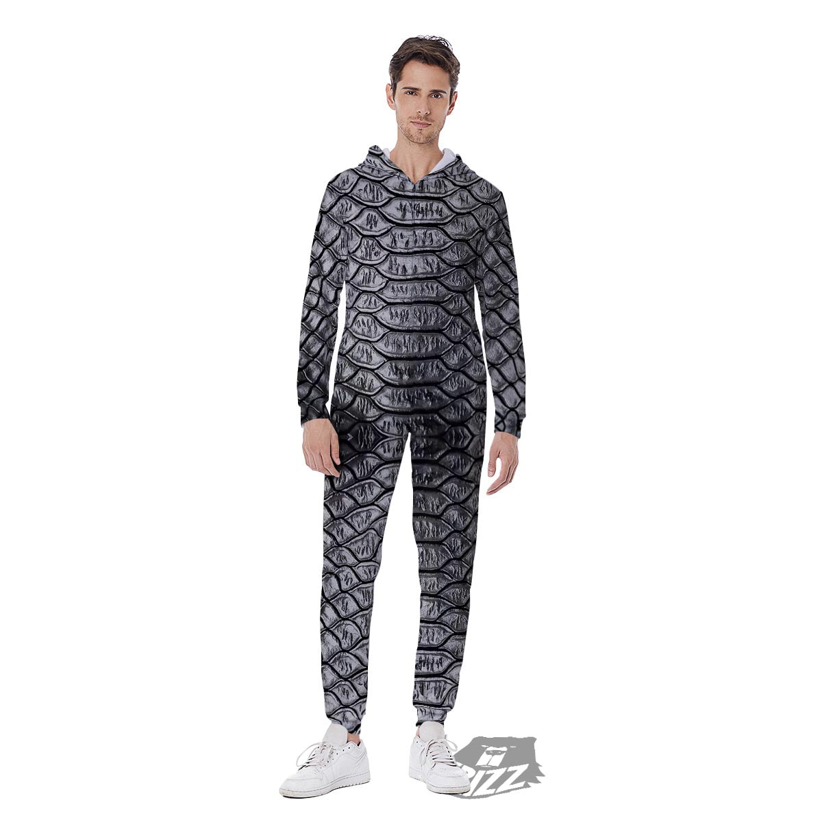 Snakeskin Black And Tan Print Pattern Men's Jumpsuit-grizzshop