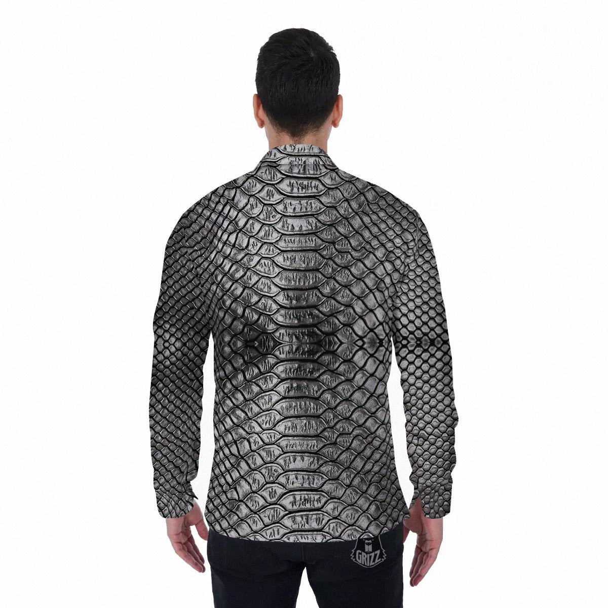Snakeskin Black And Tan Print Pattern Men's Long Sleeve Shirts-grizzshop