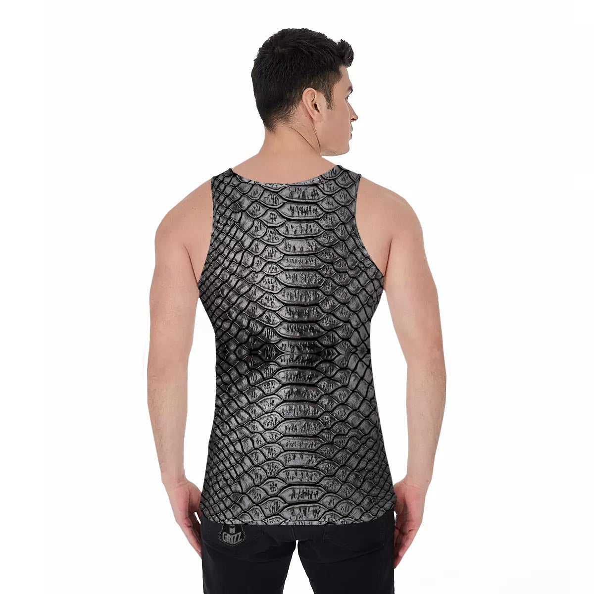 Snakeskin Black And Tan Print Pattern Men's Tank Top-grizzshop