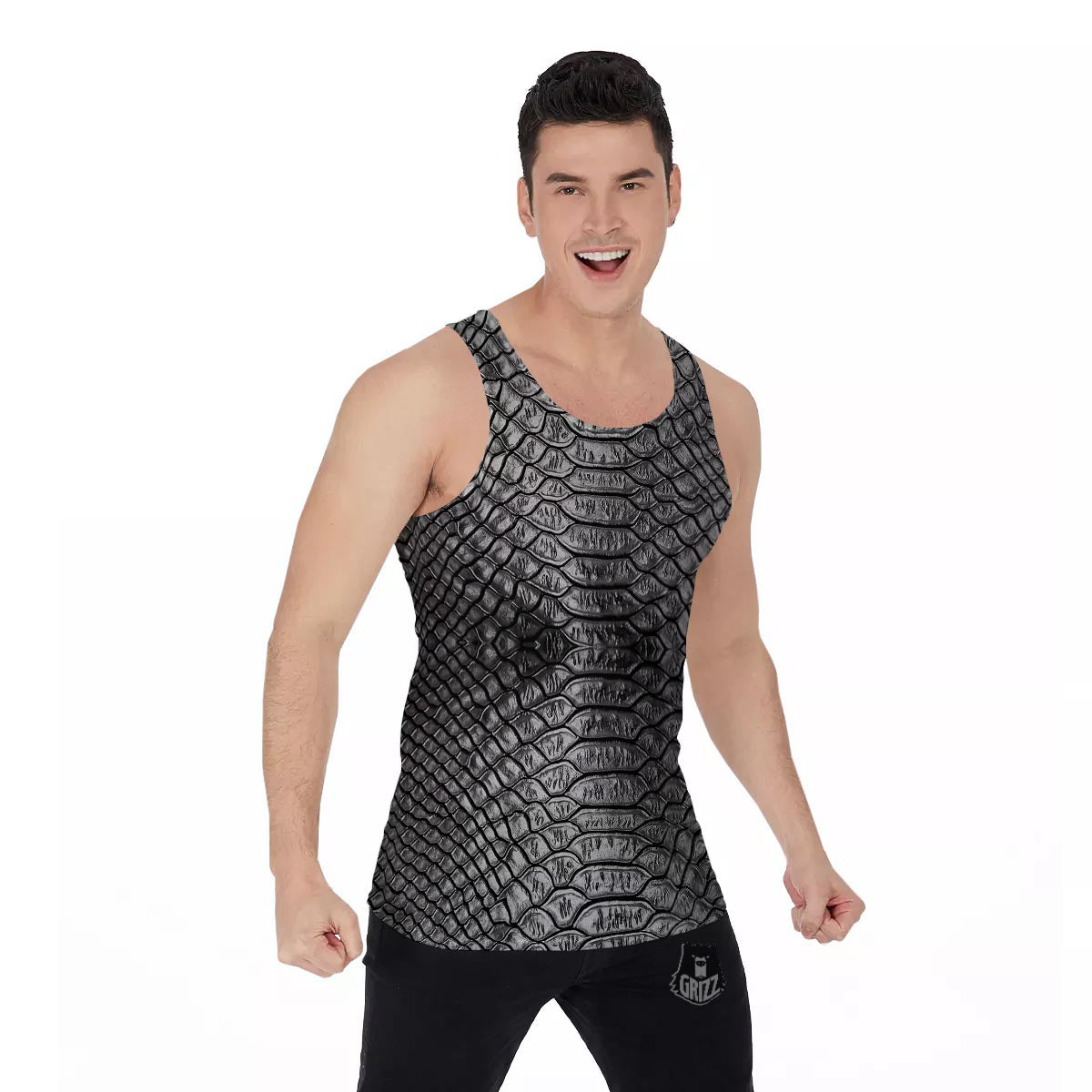 Snakeskin Black And Tan Print Pattern Men's Tank Top-grizzshop