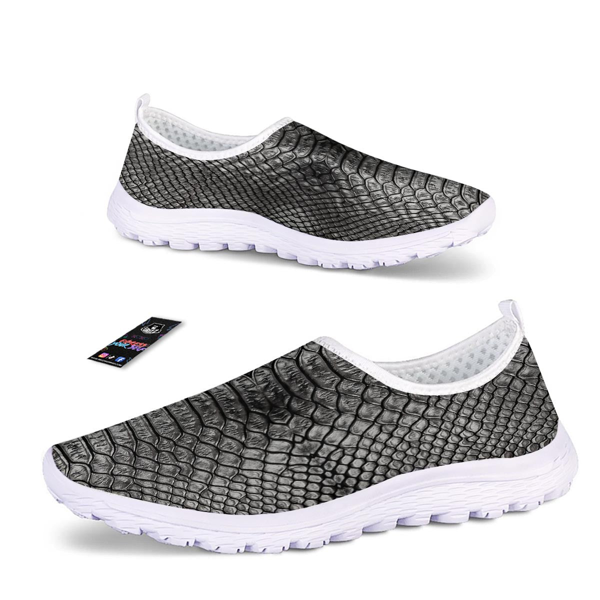 Snakeskin Black And Tan Print Pattern Nurse Shoes-grizzshop