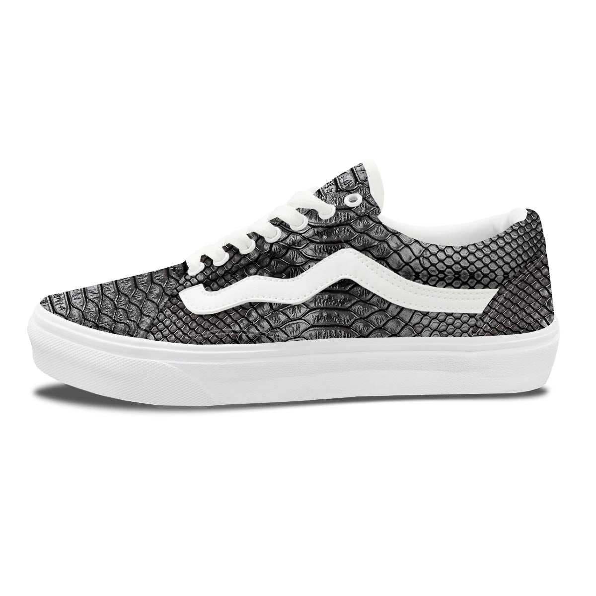 Snakeskin Black And Tan Print Pattern Skate Shoes-grizzshop