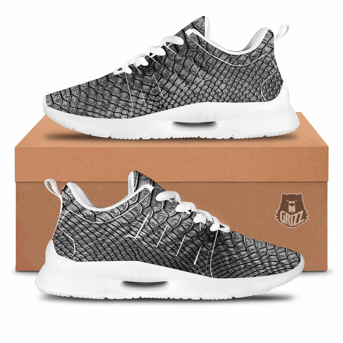 Snakeskin Black And Tan Print Pattern Tennis Shoes-grizzshop