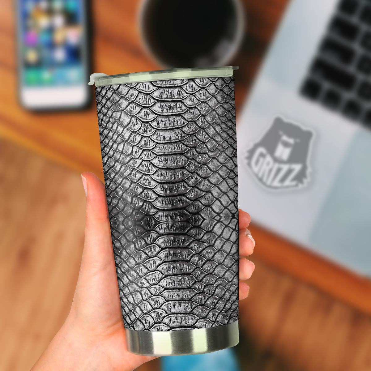Snakeskin Black And Tan Print Pattern Tumbler-grizzshop