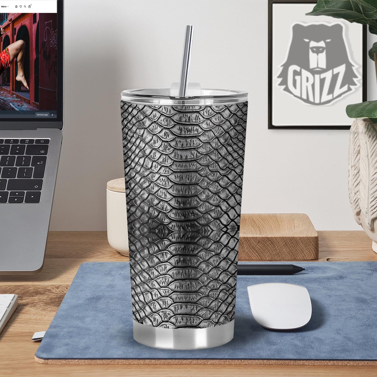 Snakeskin Black And Tan Print Pattern Tumbler-grizzshop