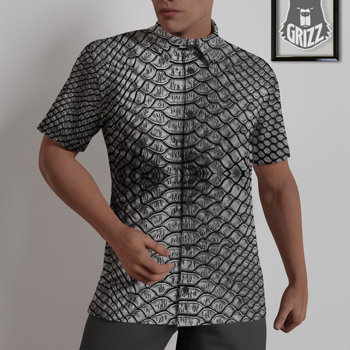 Snakeskin Black And Tan Print Pattern Untucked Shirts-grizzshop