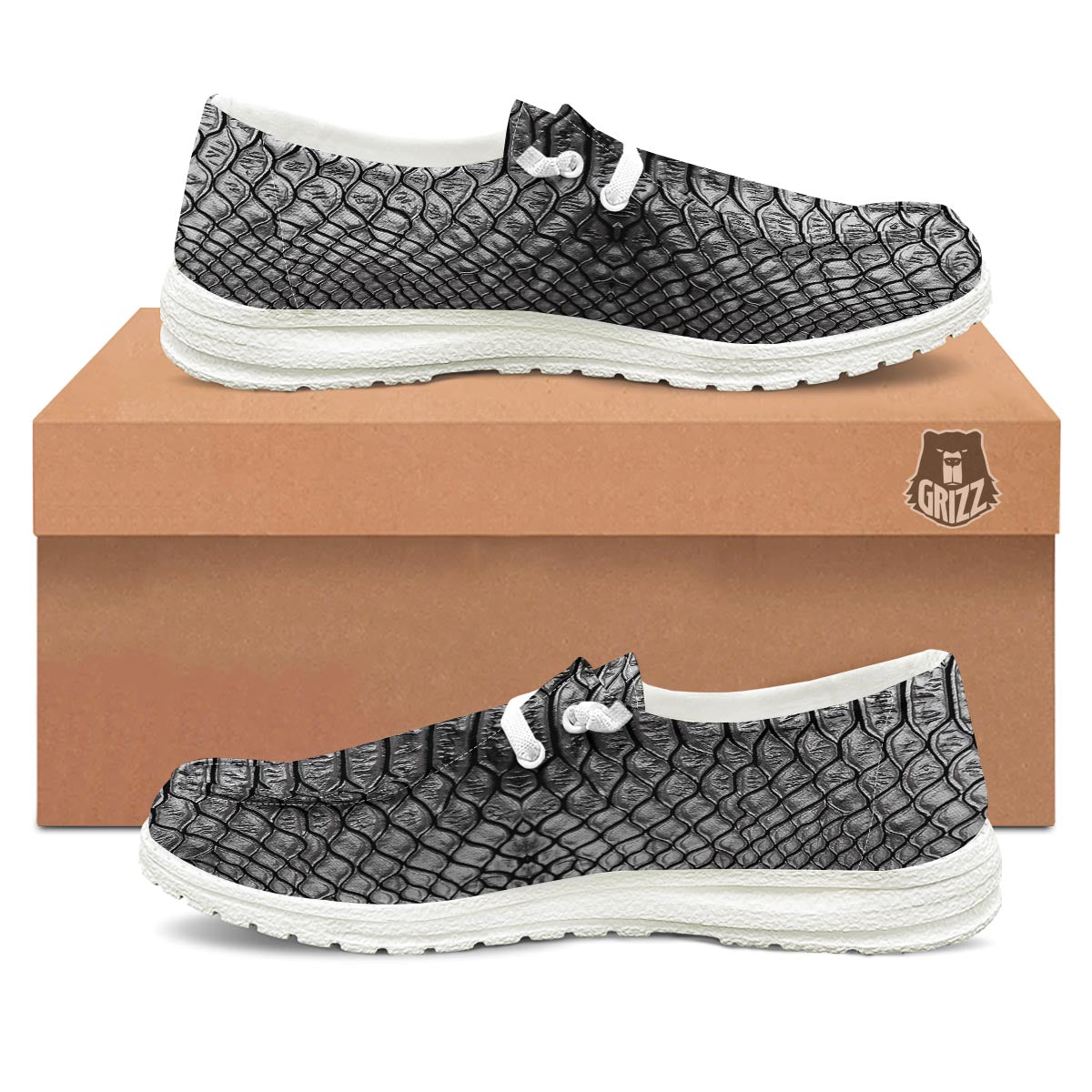 Snakeskin Black And Tan Print Pattern White Loafers-grizzshop