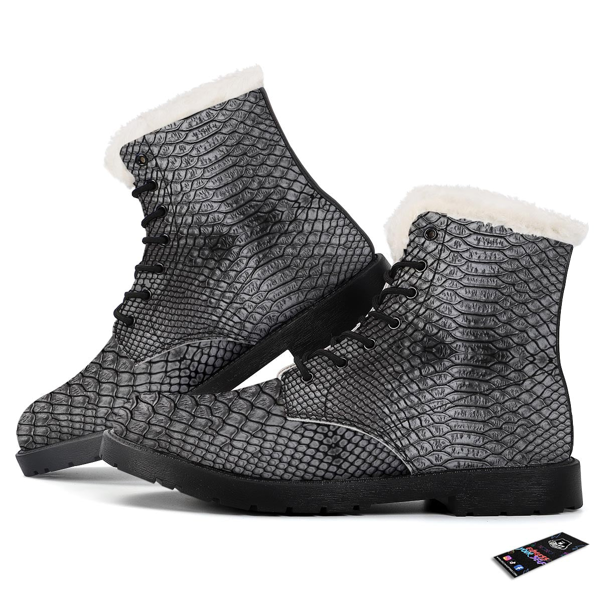 Snakeskin Black And Tan Print Pattern Winter Boots-grizzshop