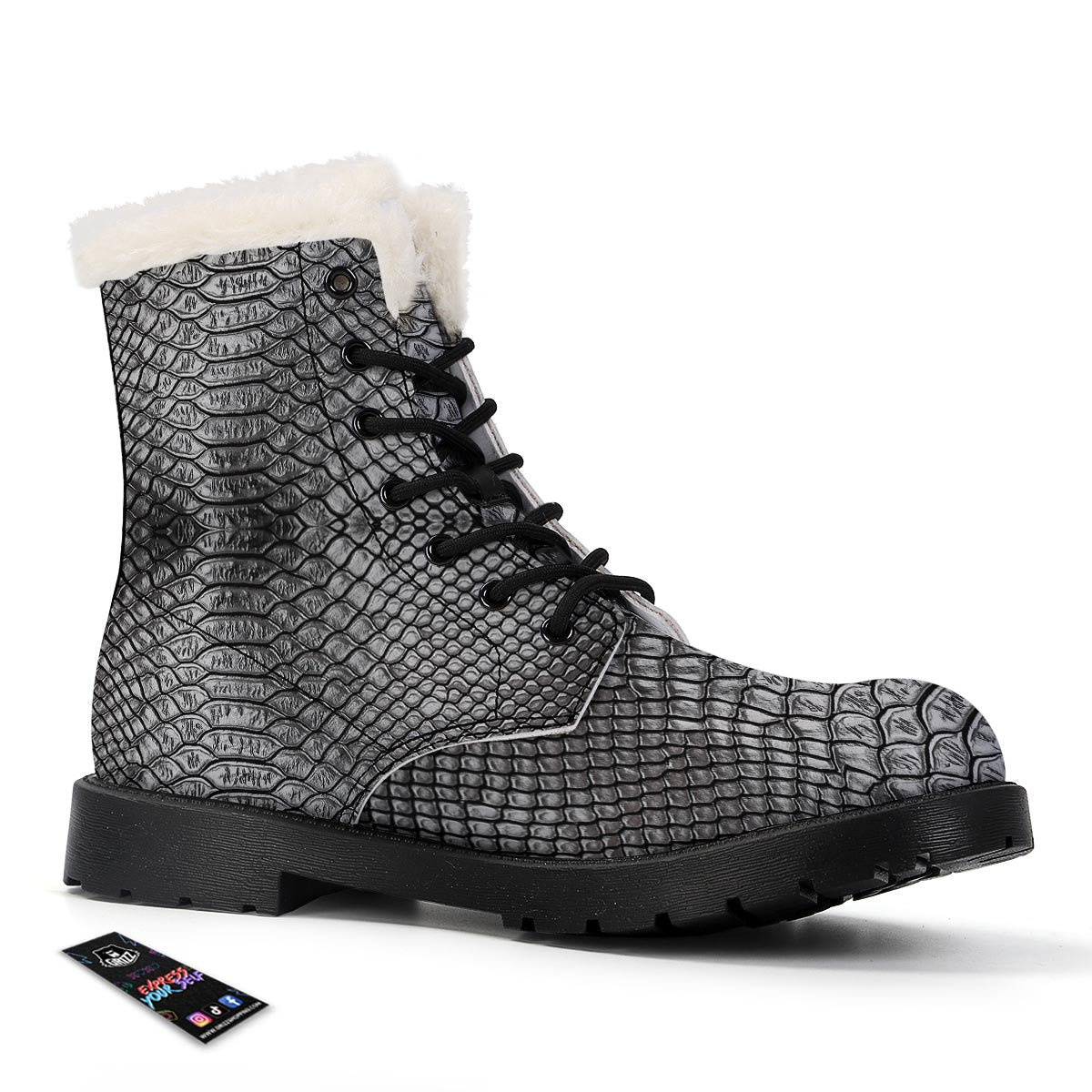 Snakeskin Black And Tan Print Pattern Winter Boots-grizzshop
