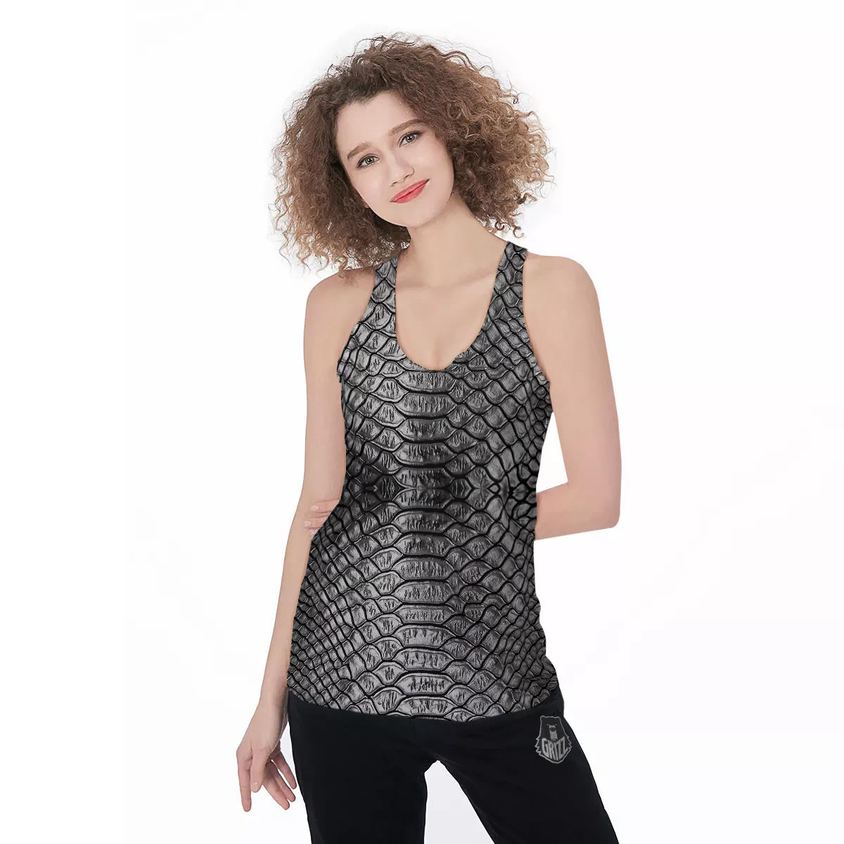 Snakeskin Black And Tan Print Pattern Women's Racerback Tank Top-grizzshop