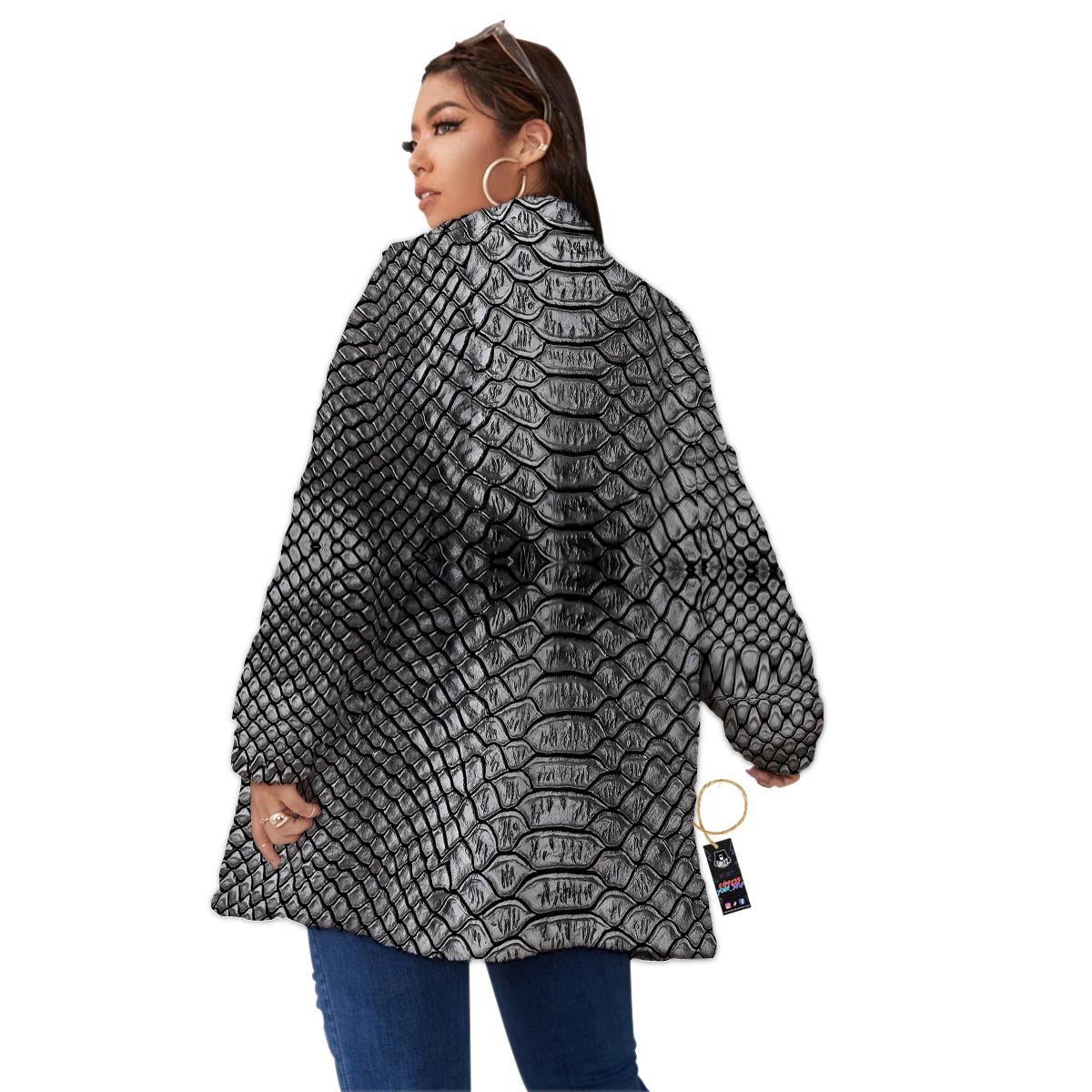 Snakeskin Black And Tan Print Pattern Women's Sherpa Jacket-grizzshop