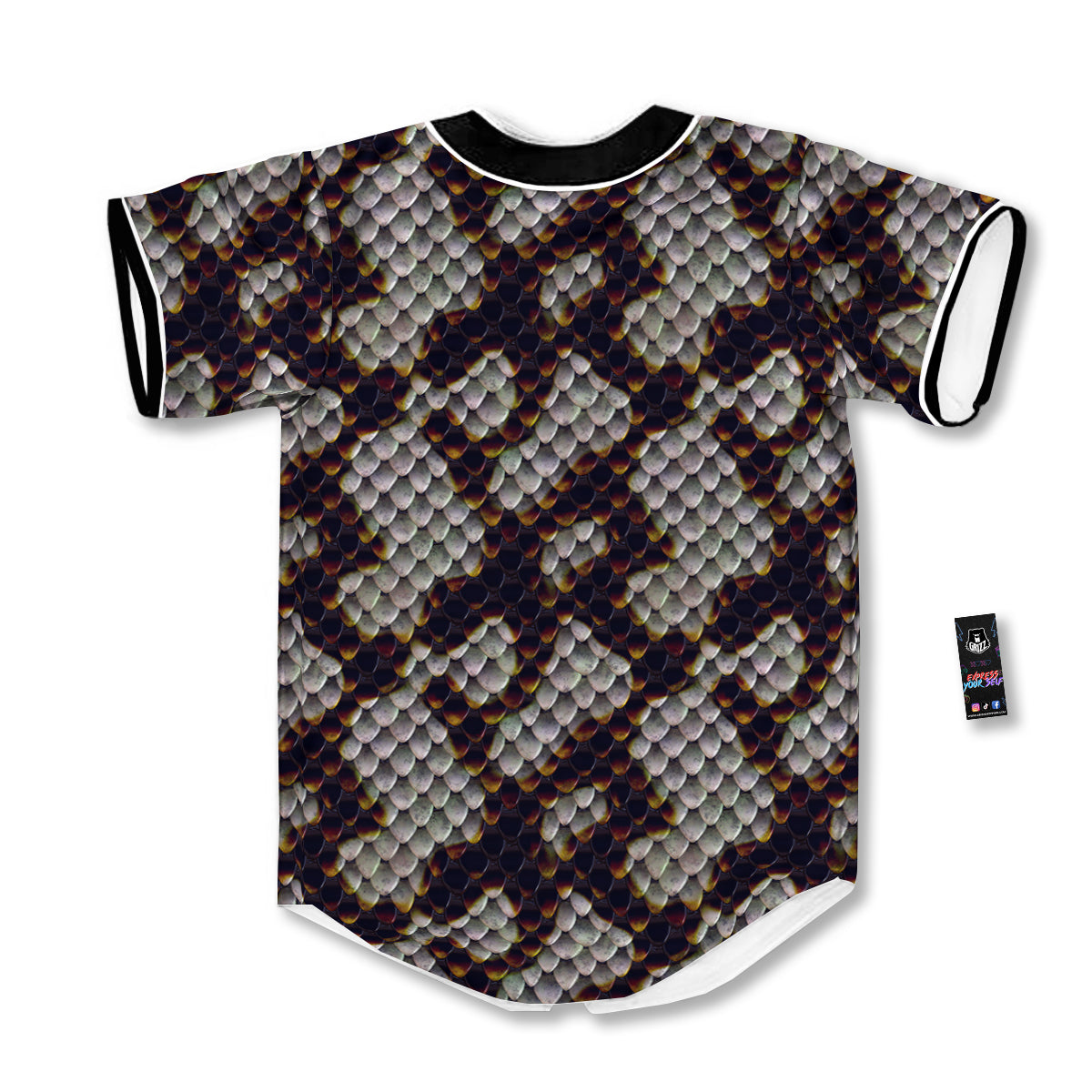 Snakeskin Black And White Texture Print Baseball Jersey-grizzshop
