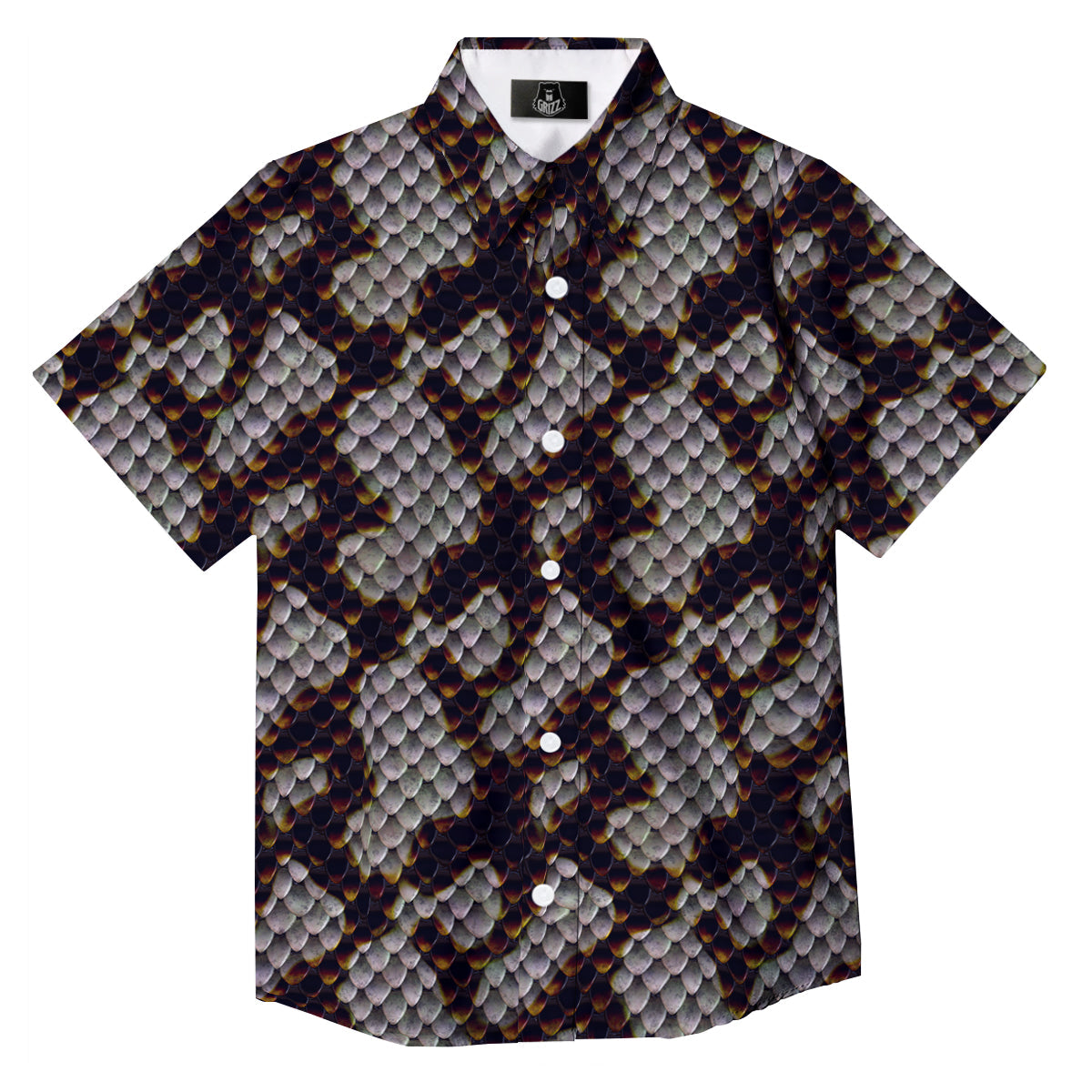 Snakeskin Black And White Texture Print Button Up Shirt-grizzshop