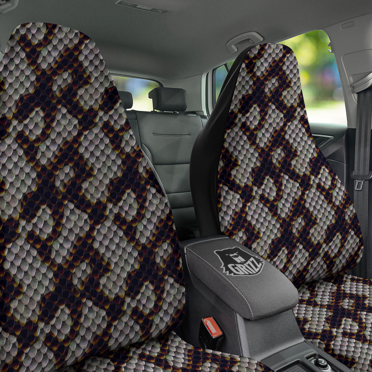 Snakeskin Black And White Texture Print Car Seat Covers-grizzshop