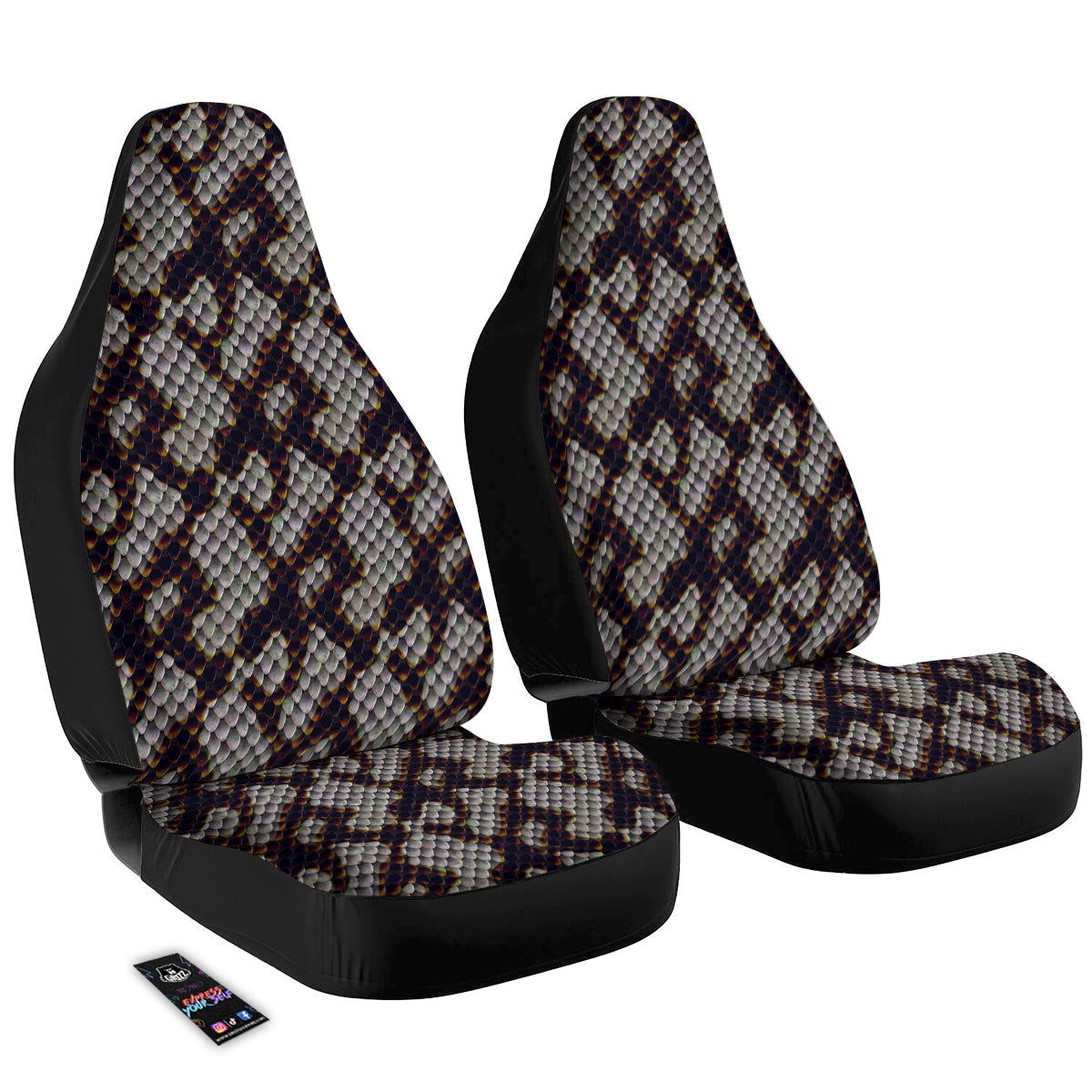 Snakeskin Black And White Texture Print Car Seat Covers-grizzshop