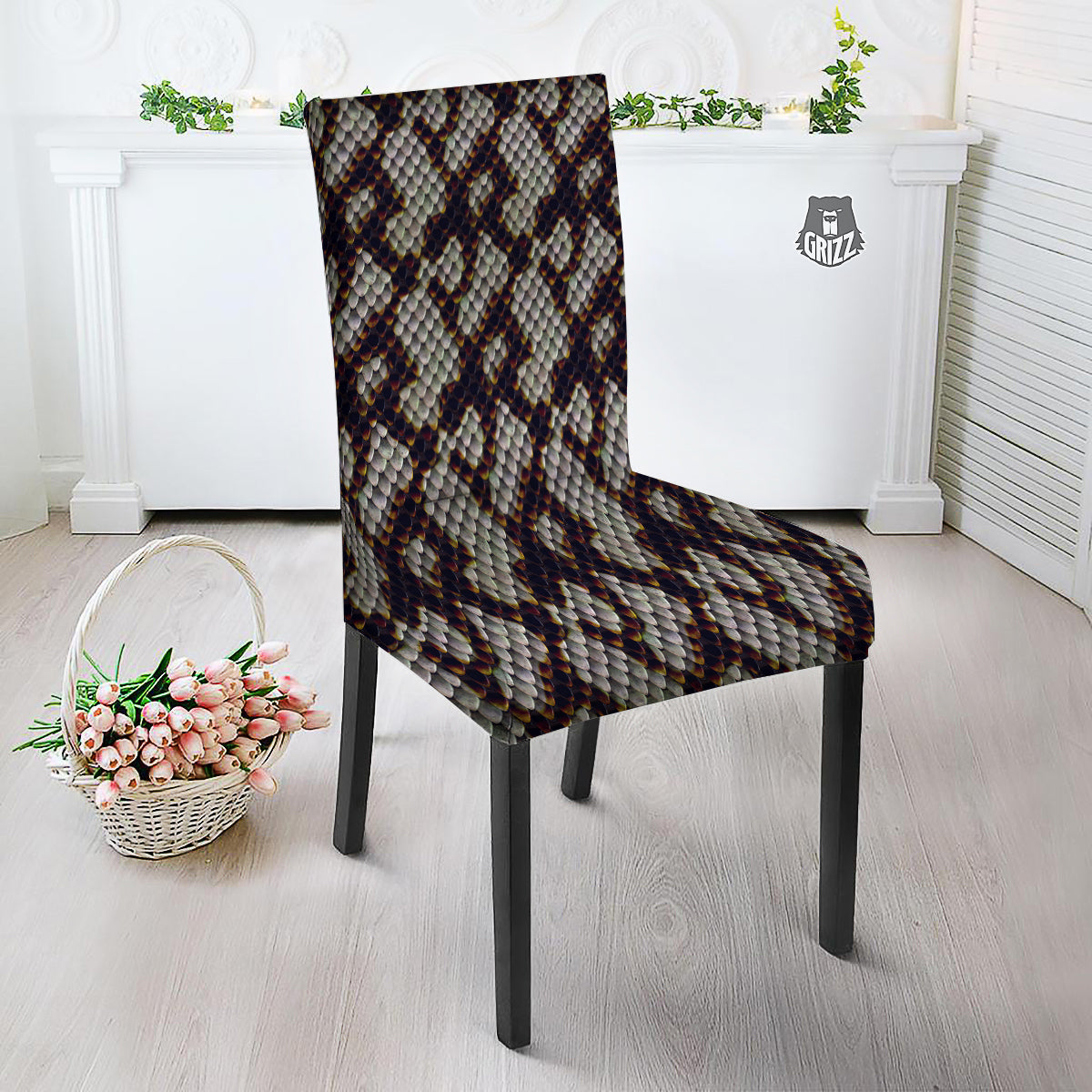 Snakeskin Black And White Texture Print Dining Chair Slipcover-grizzshop