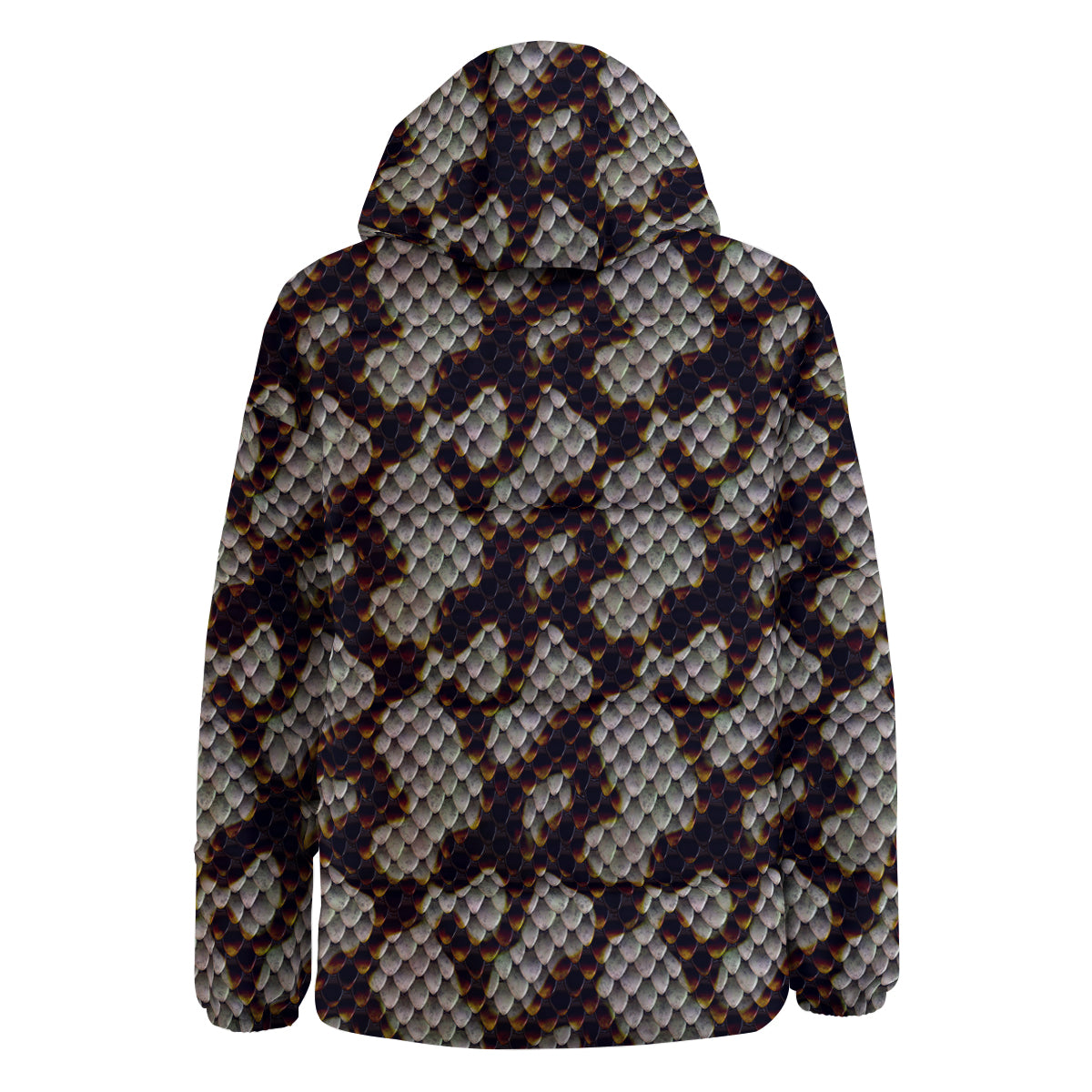 Snakeskin Black And White Texture Print Down Jacket-grizzshop