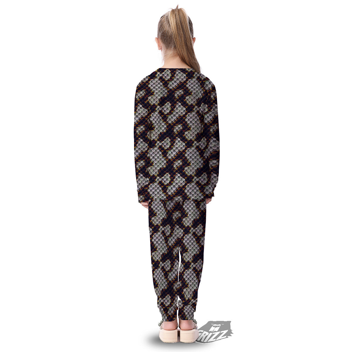 Snakeskin Black And White Texture Print Kid's Pajamas-grizzshop