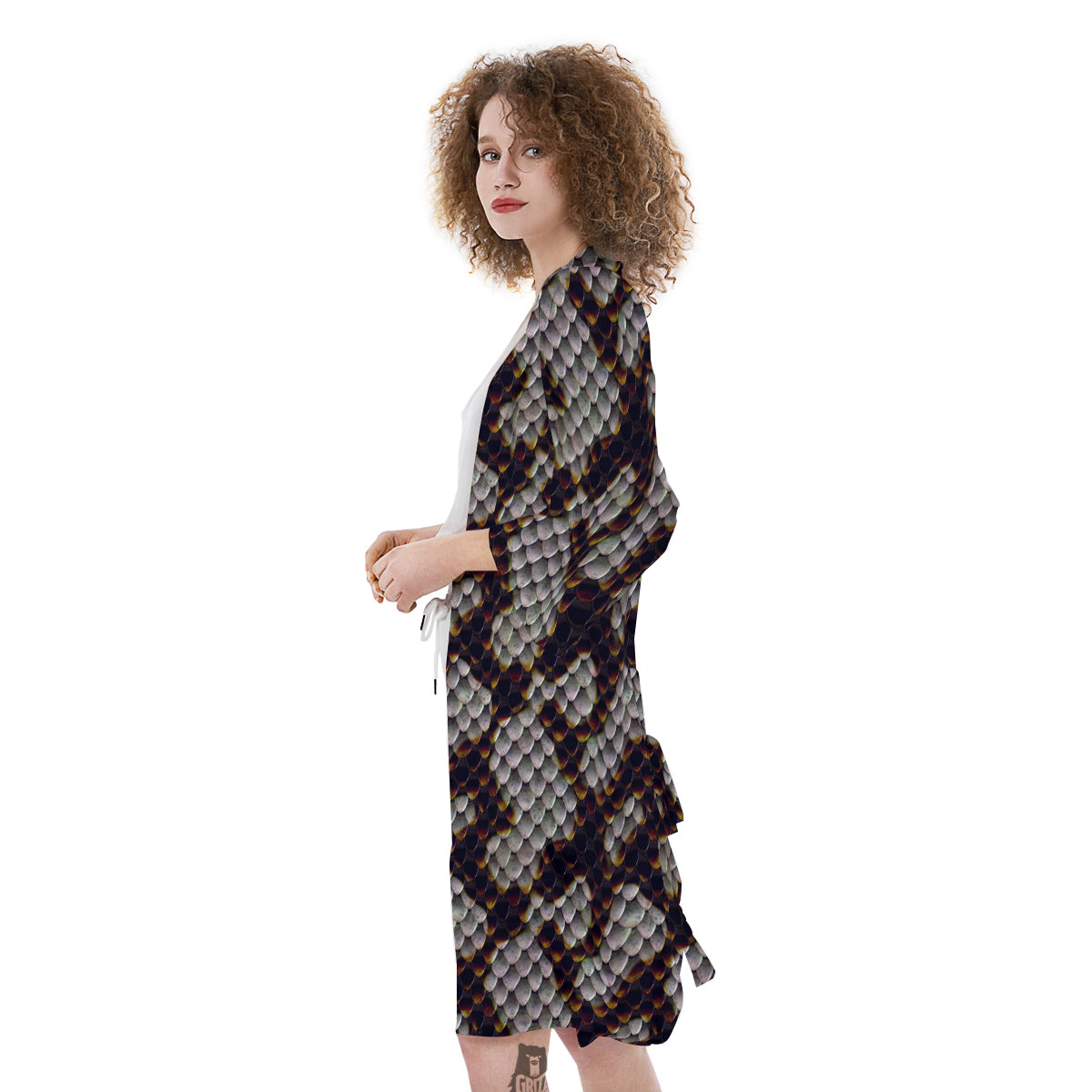 Snakeskin Black And White Texture Print Kimono-grizzshop