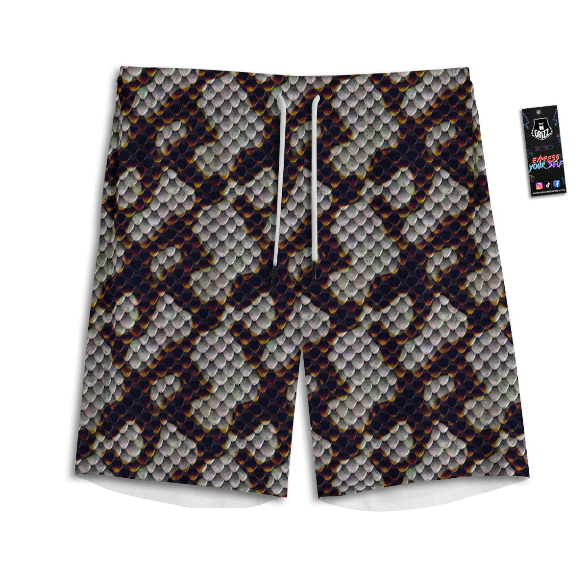 Snakeskin Black And White Texture Print Men's Athletic Shorts