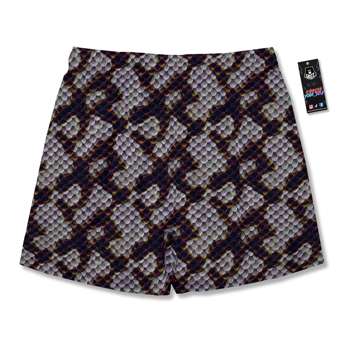 Snakeskin Black And White Texture Print Men's Running Shorts-grizzshop