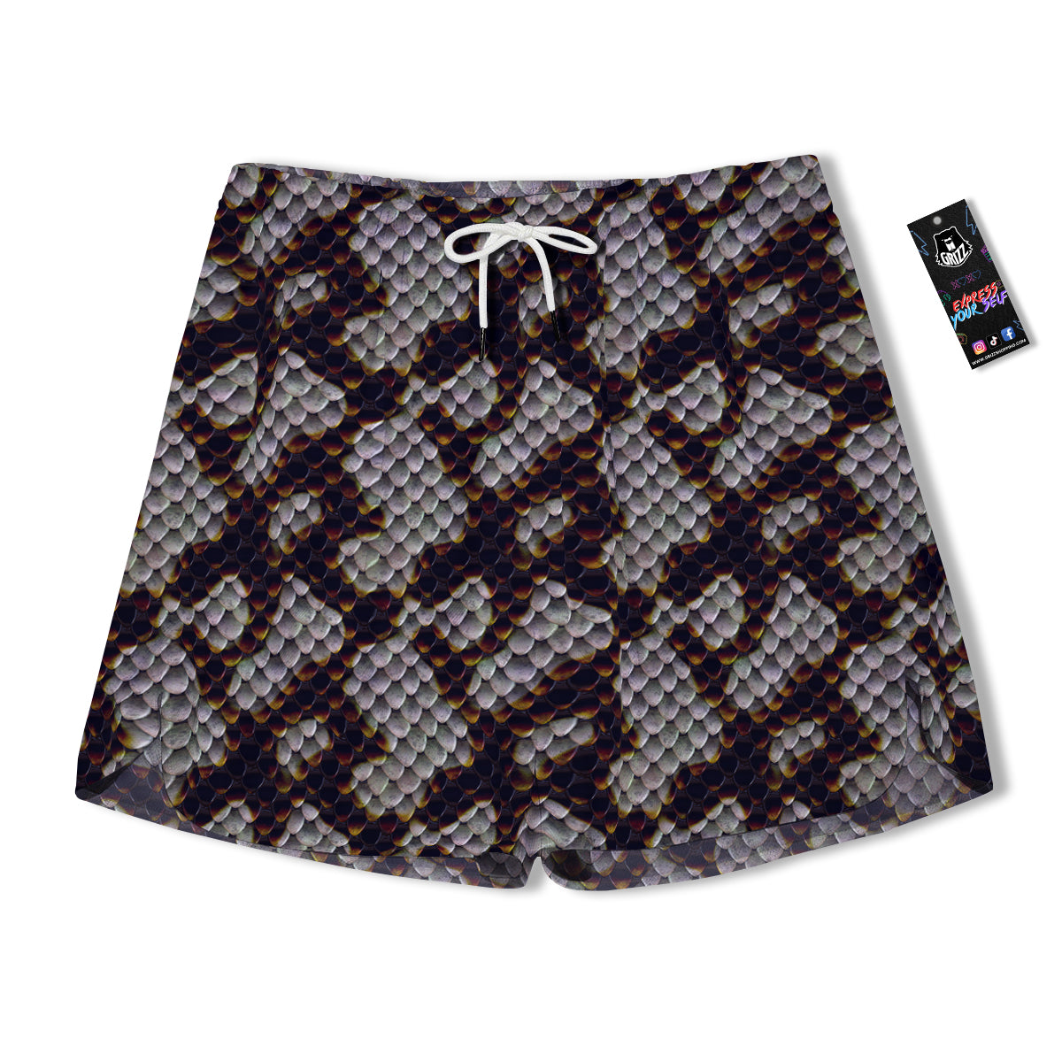 Snakeskin Black And White Texture Print Men's Running Shorts-grizzshop