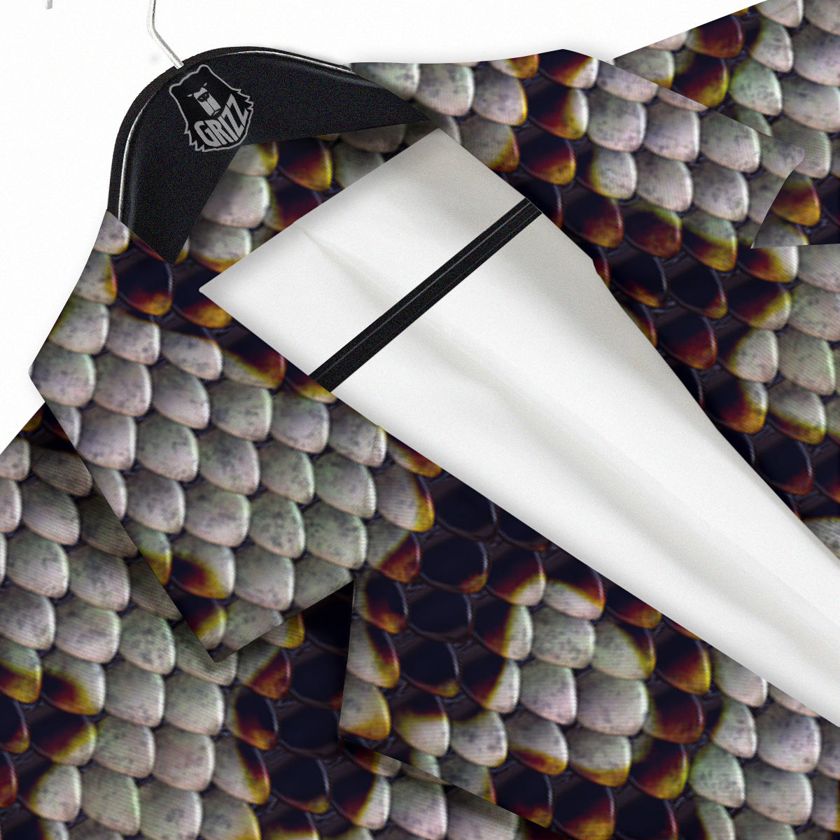 Snakeskin Black And White Texture Print Men's Sport Coat-grizzshop
