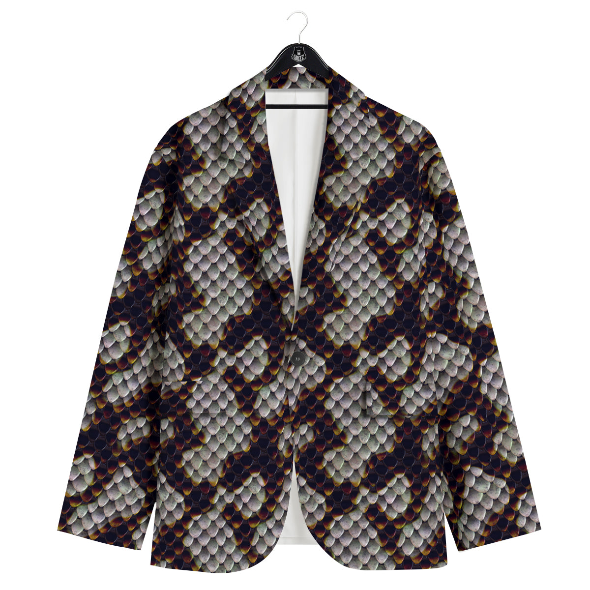 Snakeskin Black And White Texture Print Men's Sport Coat-grizzshop