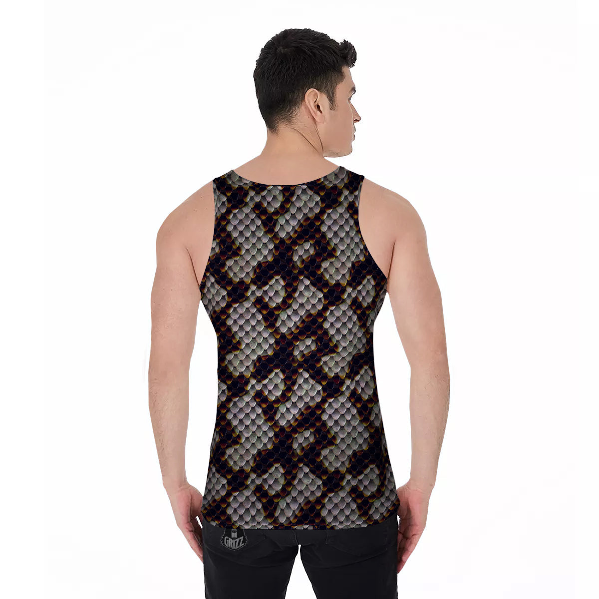 Snakeskin Black And White Texture Print Men's Tank Top-grizzshop