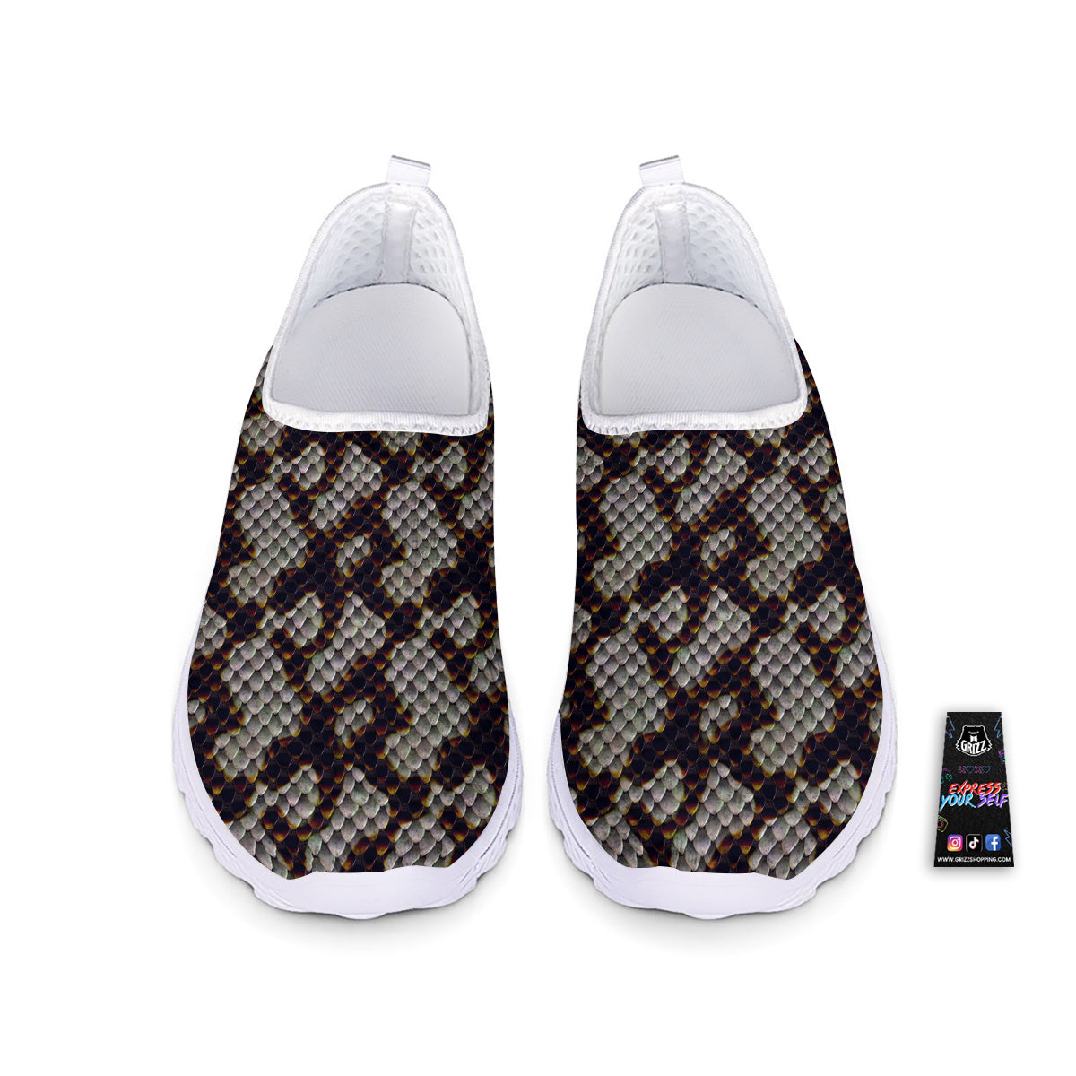 Snakeskin Black And White Texture Print Nurse Shoes-grizzshop