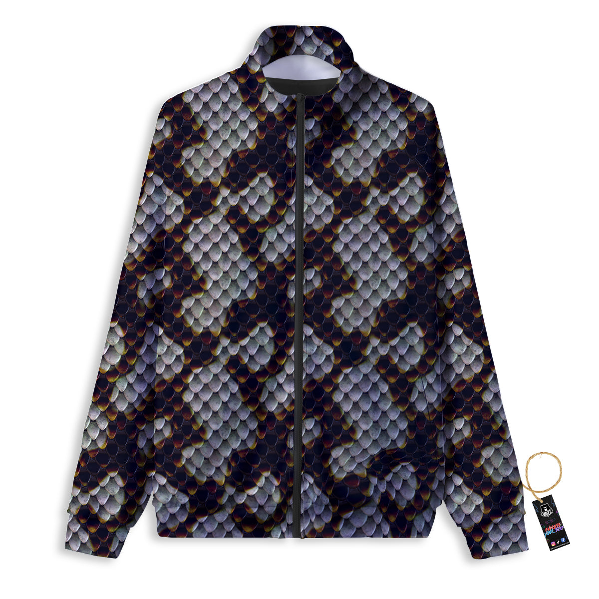 Snakeskin Black And White Texture Print Track Jacket-grizzshop