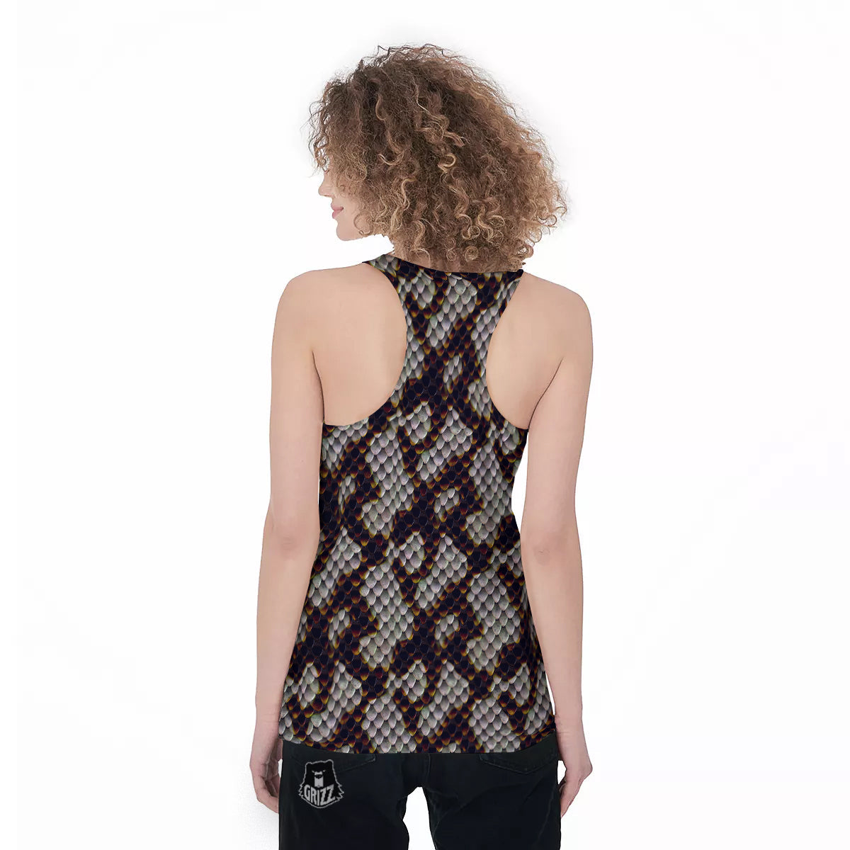 Snakeskin Black And White Texture Print Women's Racerback Tank Top-grizzshop